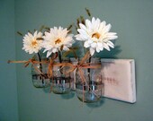 Shabby Chic Hanging Vase Coastal Decor Beach Decor Nautical Decor Custom Wall Art Mason Jar Shabby Chic Wood Wall Organizer Vintage White