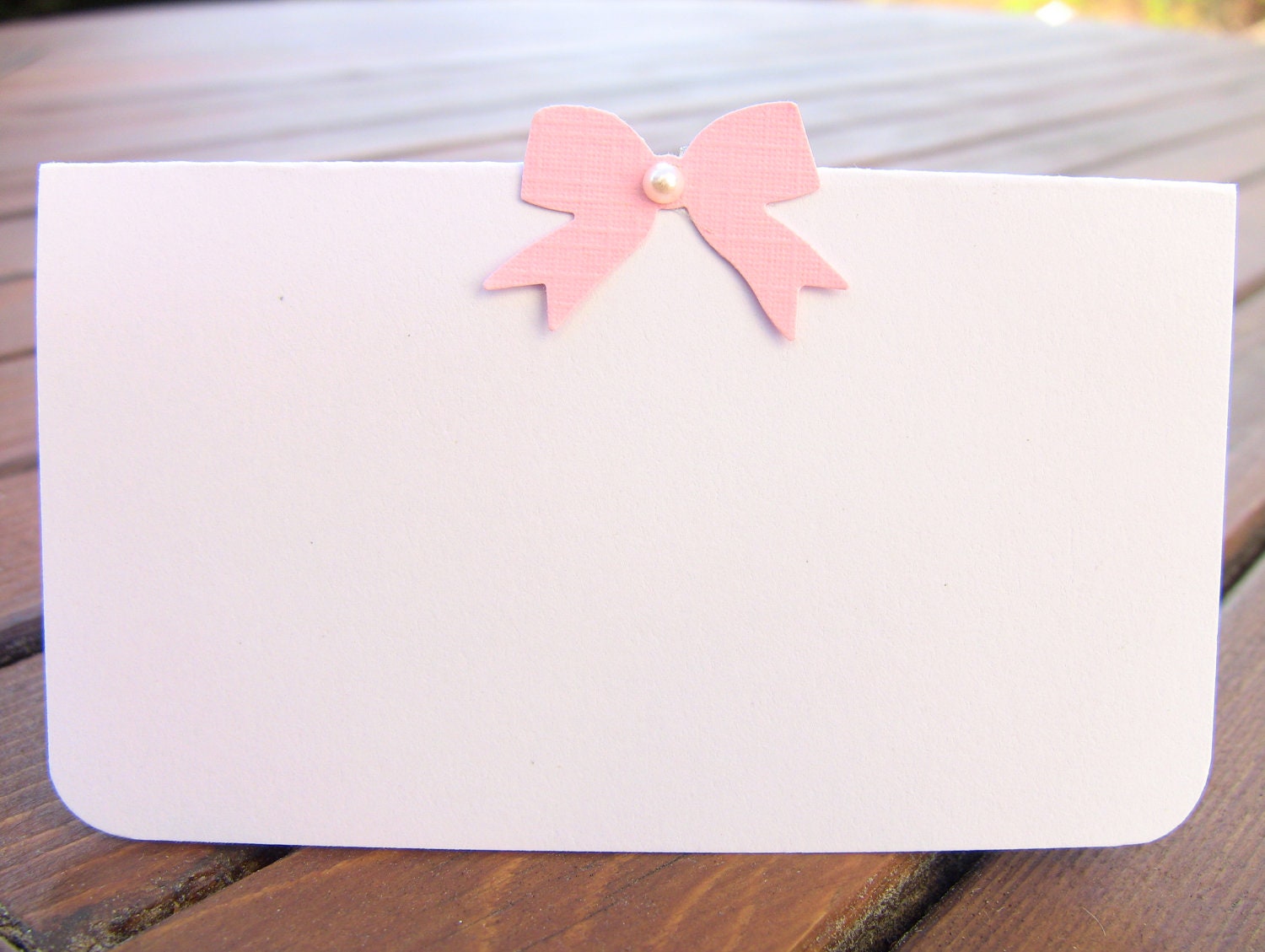 10 Wedding Place Cards / Escort Cards, Bridal Shower, Birthday, Pink Ribbon with Pearl, Customize Any Color, Name Printing Upgrade Possible