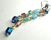 Sterling Silver Earrings with Glass Cube Beads Blues