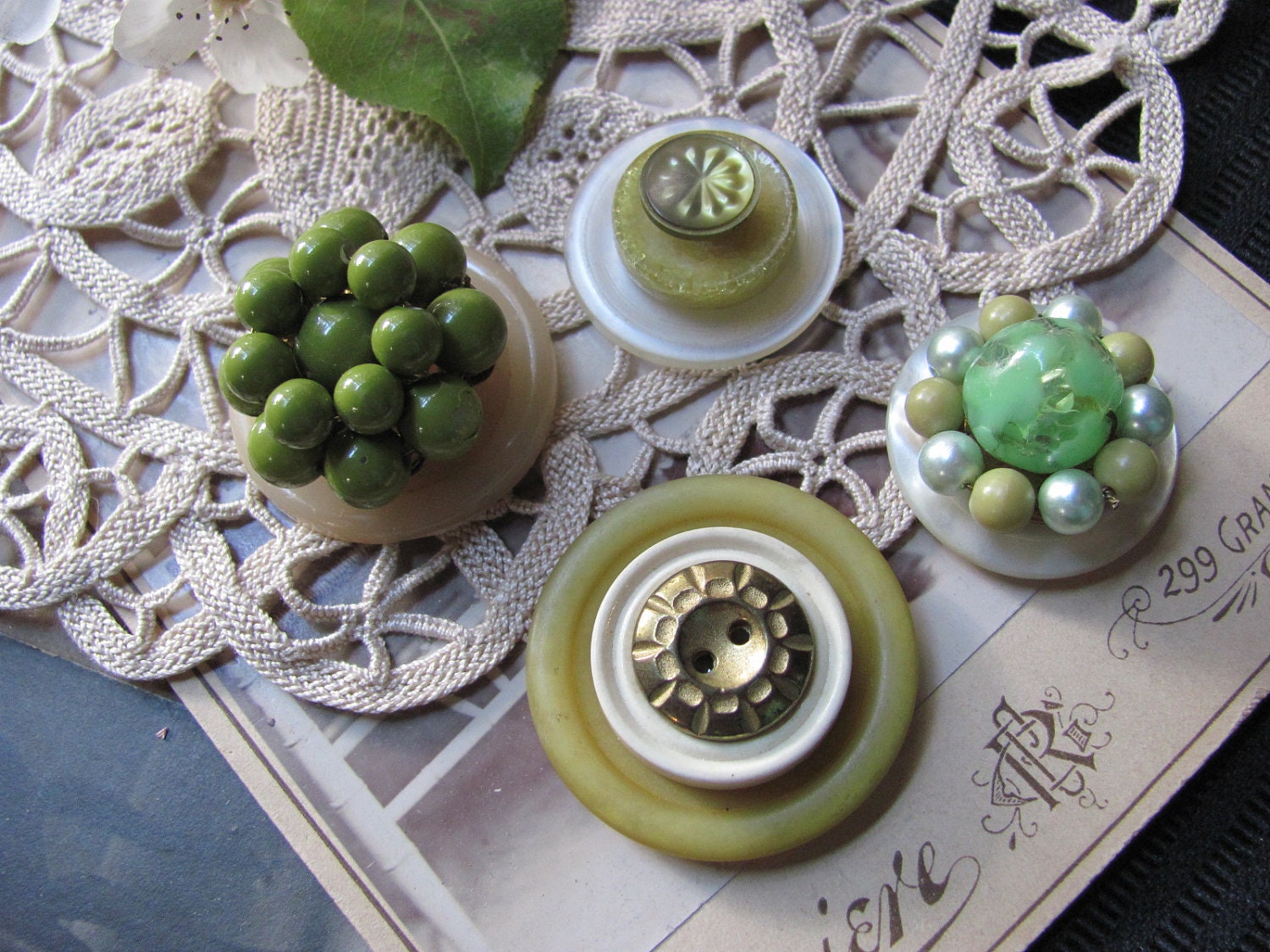 Handmade Antique Button Vintage Earring Refrigerator Magnet Set of 4