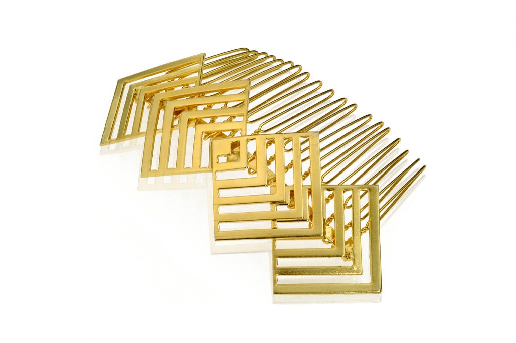 Gold Hair Comb for bridesmaikd, Geometric bridal hair accessories for wedding - Armani