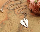 Paper Airplane necklace,retro SILVER 3D Paper Airplane pendant necklace---N031