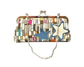 White Pink Blue Clutch Wild Thing Geometric Silver Sparkle Chicago Fine Threads Purse