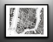 NEW YORK city map art print   hand-drawn cartography art series in black ink