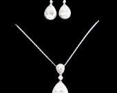 Bridal Drop Crystal Necklace Set Cz, Vintage Wedding Pierced Earring, Swarovski Crystal Accessories, Bridesmaid Gift, Rhinestone-115711568