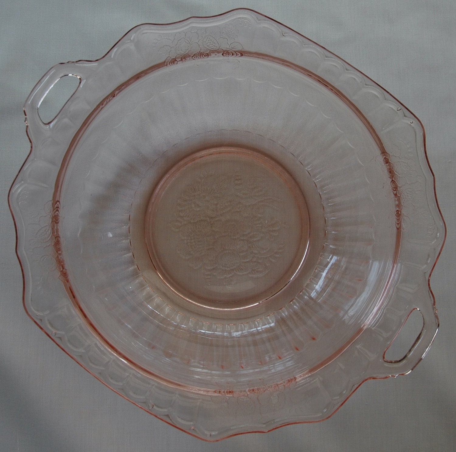 Vegetable Bowl, Pink Depression Glass, Mayfair Pattern made by Anchor Hocking Corp. in Lancaster, Ohio during the 1930's.