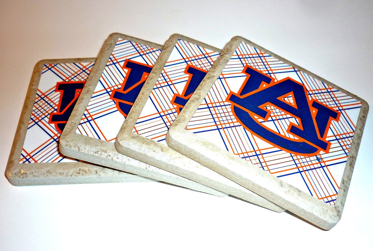 Auburn Tiger Tile Plaid Drink Coasters - Set of 4