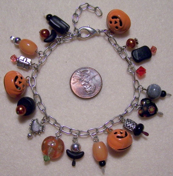 Halloween Pumpkin charm bracelet with assorted beads