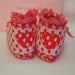 Baby booties pram shoes gift set red hearts fabric Ella