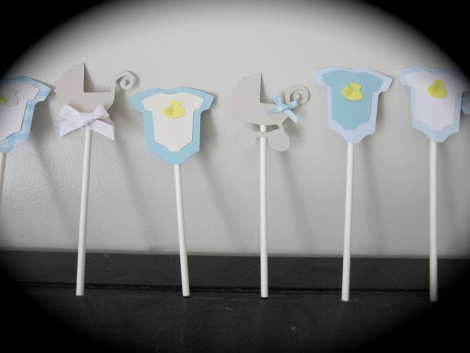 Mini Onesie Cupcake cake toppers baby shower decoration and baby carriage stroller toppers BABY BOY