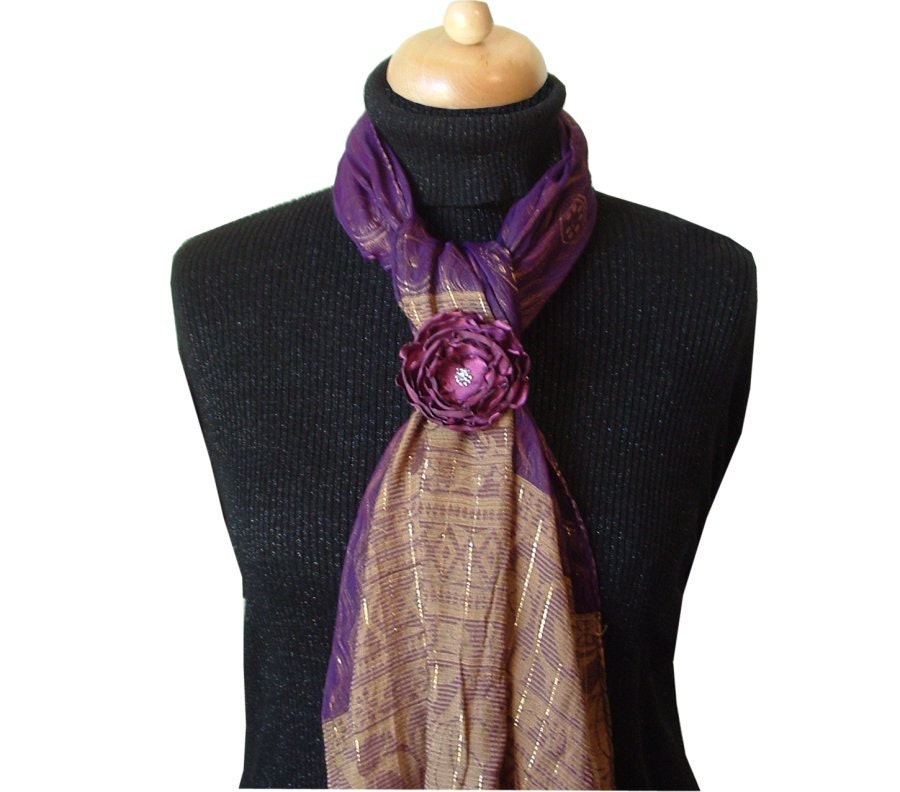 Burgundy Flower Scarf Ring, Unique Accessory