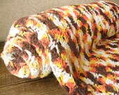 Vintage autumn hued afghan - Handmade crochet blanket, scallop pattern