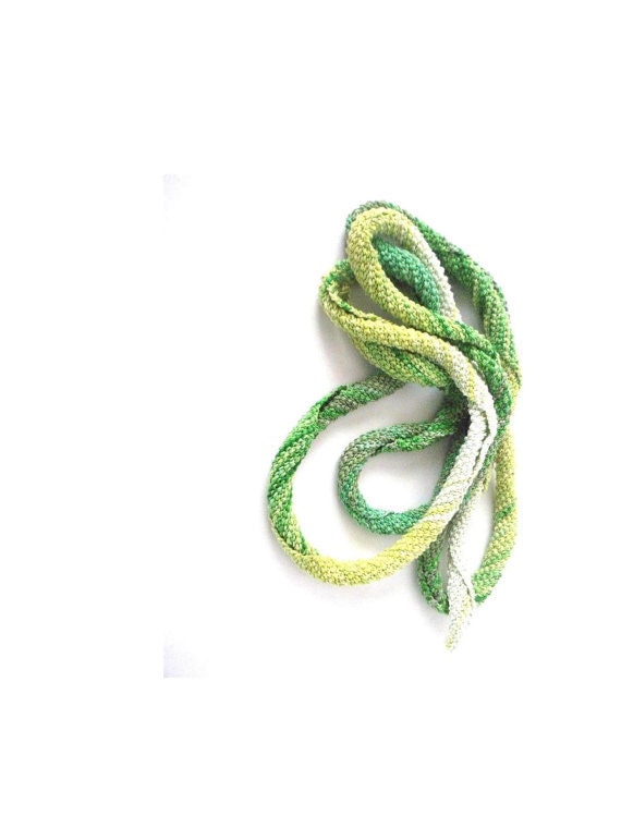 Greens Spiral Skinny Scarf, Crochet Necklace, Spring, Summer, Fall, Autumn, Fashion, Womens, Accessories - pippisLongstockings
