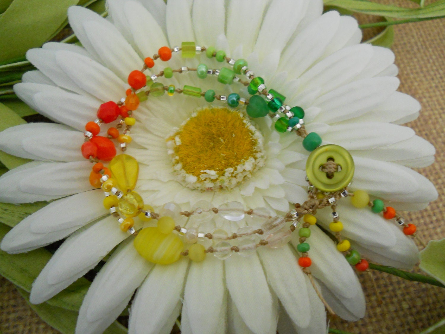 Boho chic, Bohemian, Hippie chic, Beachy -1 In a MELON- 3 Strand  beaded bracelet