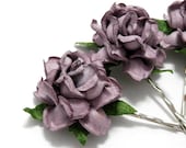 Rose Hair Clips - Four Purple Fantasy Flower Bobby Pins Bridal Accessory Wedding Accessories