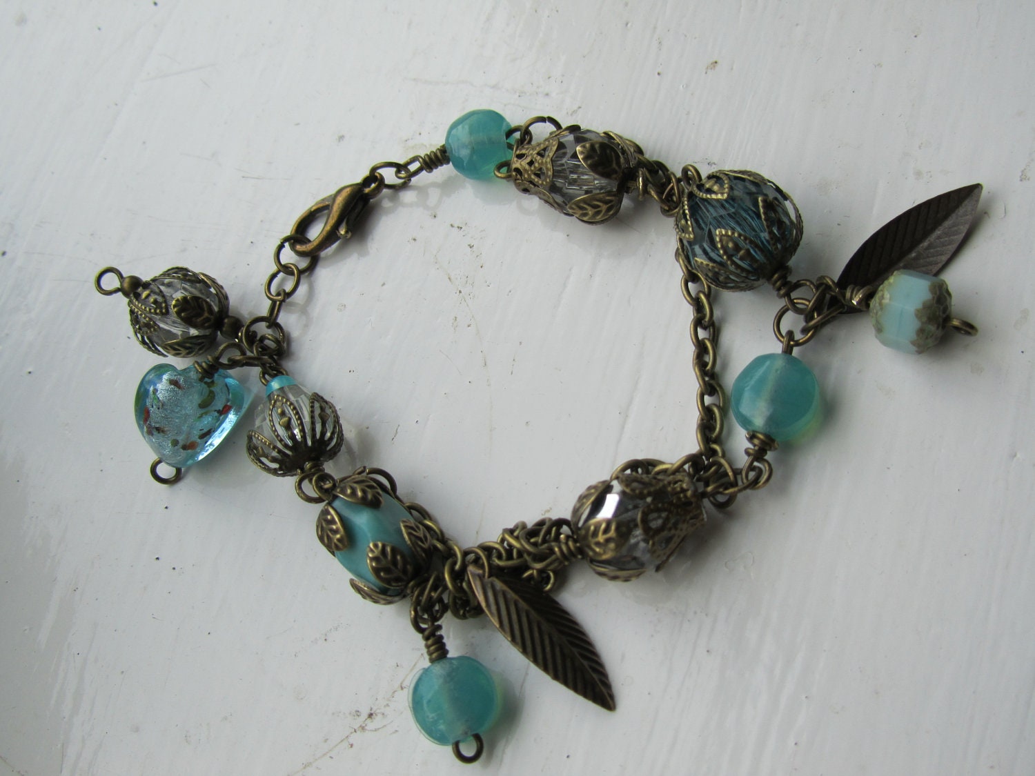 Stunning Bronze glass blue bead  Boho Bracelet great Christmas or Birthday gift idea