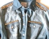 Silver STUD & Bleached Denim Shirt, Blue-Wash ..Size M - Sale ..Great Gift Idea