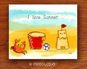 Summer Beach Decor 8x10 print. Watercolor print Original Illustration Baby nursery art Kids wall art Beach art Red Orange. By MossyJojo.
