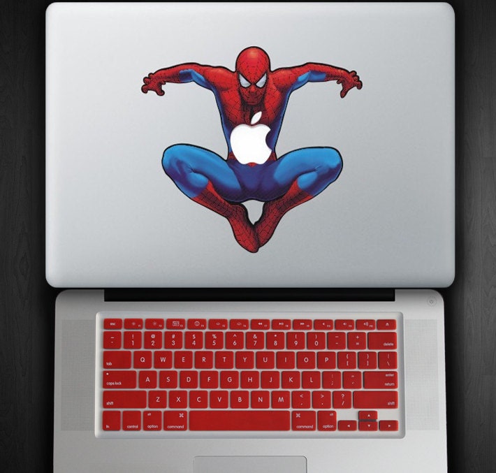 Red Keyboard Cover and Spider Man Decal COMBO for Macbook Pro / Air FITS ALL