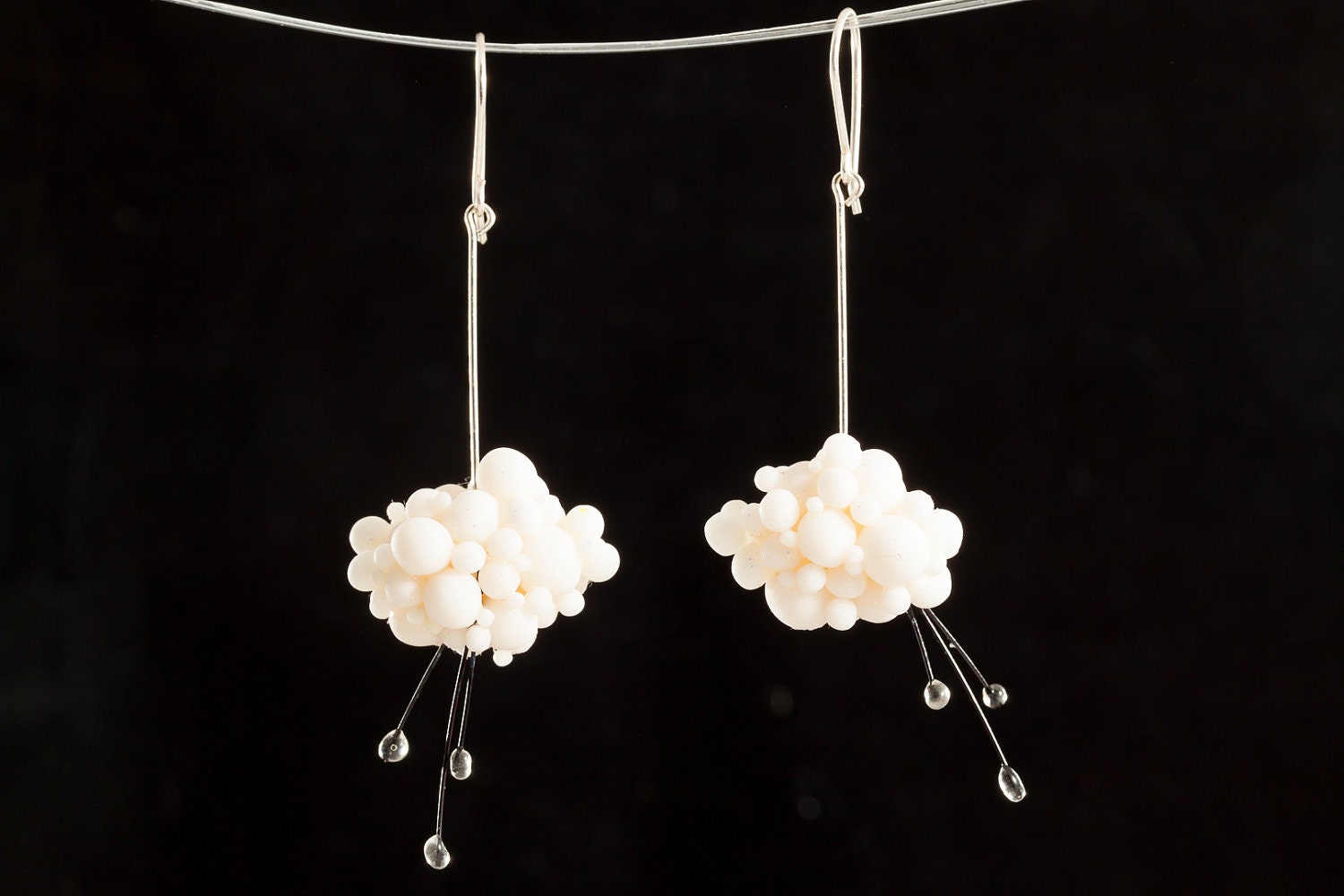 Long dangle earrings, contemporary jewelry, raindrop earrings, handmade jewelry, polymer clay earrings