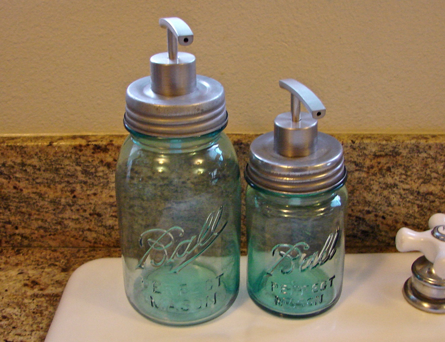 Hand Made Heavy Duty Brushed Stainless Steel Mason Jar Pump with Vintage Style  LId For Soap or Lotion