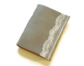 Grey Leather Notebook with Lace - Handbound Blank Journal Great First Anniversary Paper Gift
