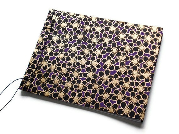 Japanese Style Stab Binding Journal - Handbound Notebook - Softcover Purple Black & Metallic Gold Guestbook