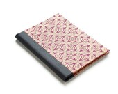 Quarter Leather Jotter - Mothers Day Gift Handbound Journal - Metallic Gold & Purple Cover with Grey Leather Covering the Binding