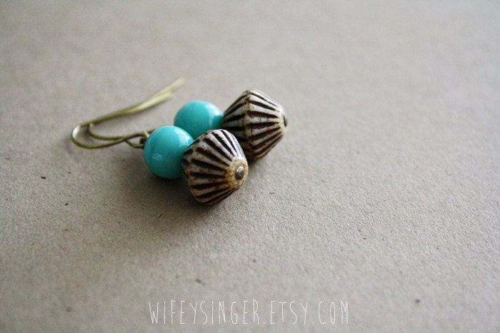 earrings cocoa and turquoise czech glass