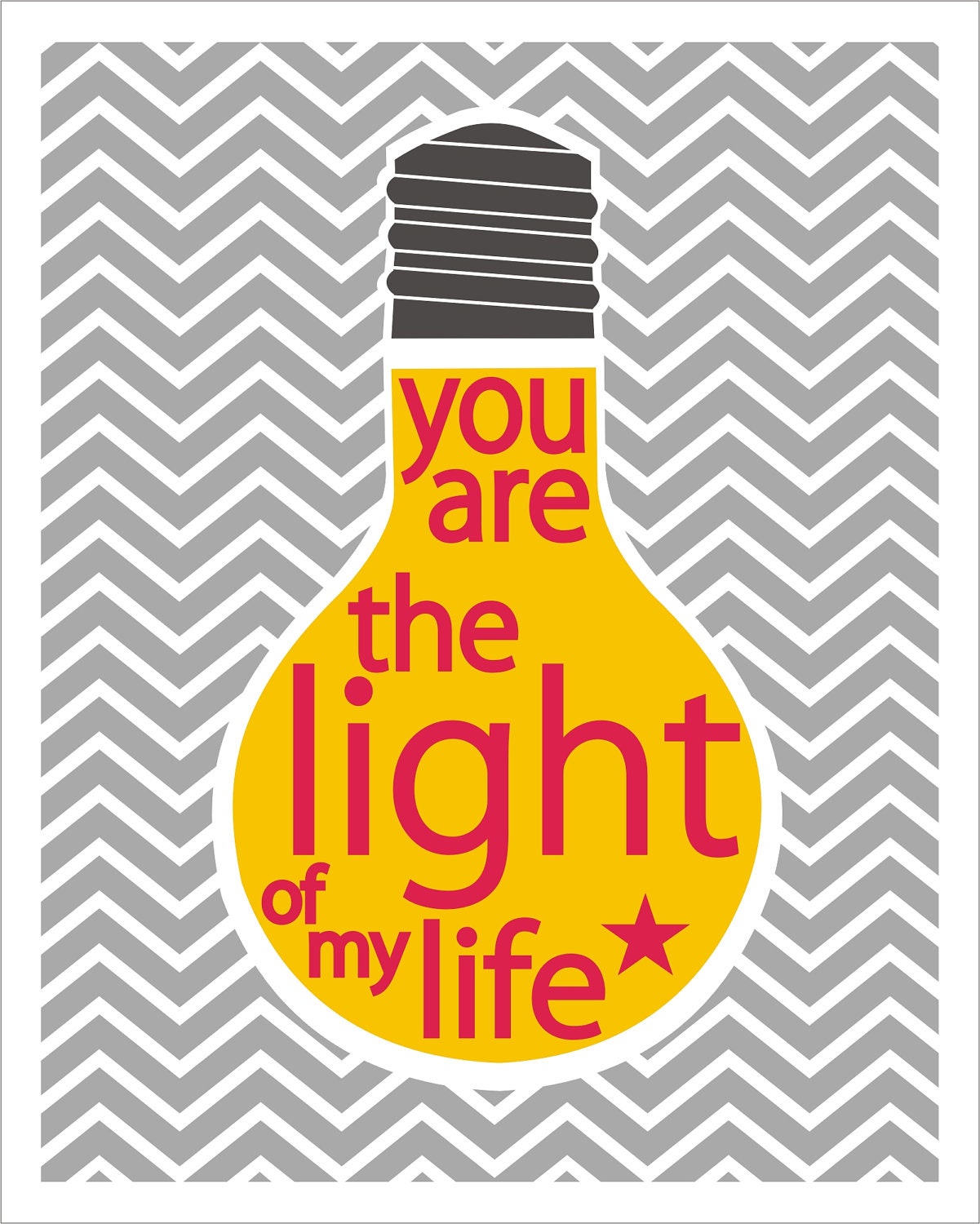 Typography Print, Romantic Print, Chevron, Grey Yellow Red, Mid Century Modern Retro, Lightbulb, A4 8x10" Love Art, Love quote