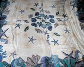 Silk Scarf Nautical Sea Ocean Shell Design tag 100% silk Japan vintage blue 35x35