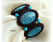 Beaded turquoise brown cuff bracelet, Right Angle Weave, seed bead jewelry, beadwoven bracelet, fall colors, OOAK jewelry