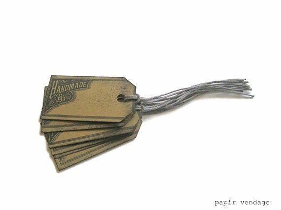25 Vintage 'Handmade By' Tags, Handmade tags for handmade items, kraft paper tags handstamped - handmade by, vintage gift tags
