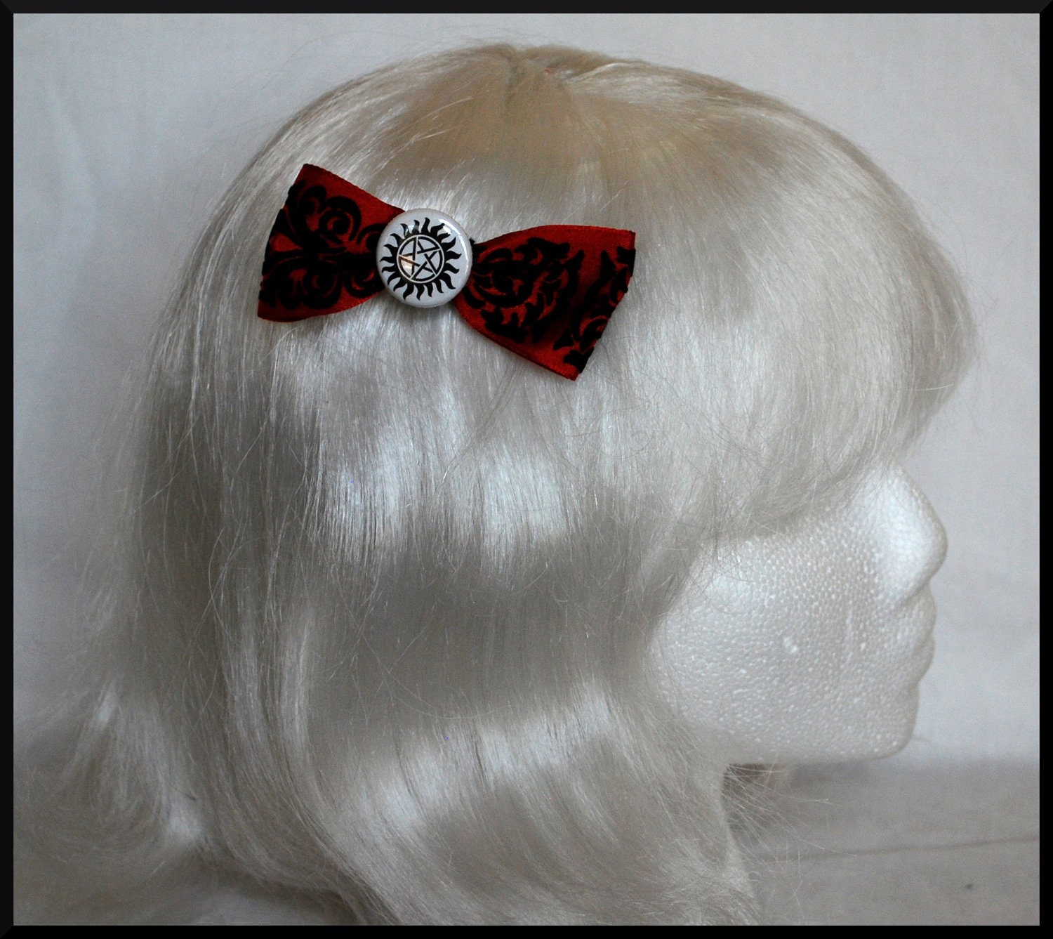 Supernatural Hair Clip -- Hair Bow -- Antiposession Charm -- Handmade -- Sew Geek Austin