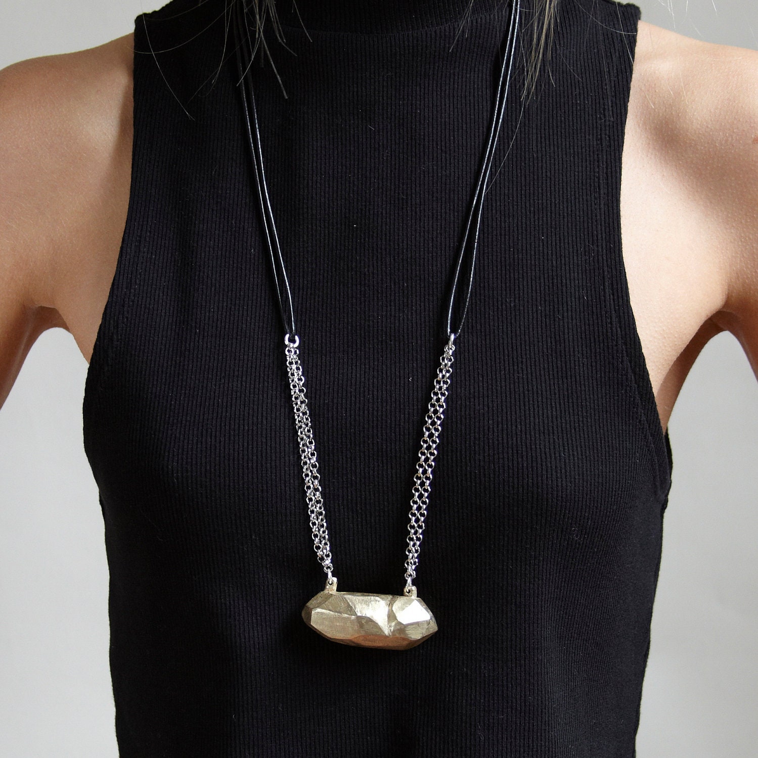 Heavy Leather Crystal Necklace