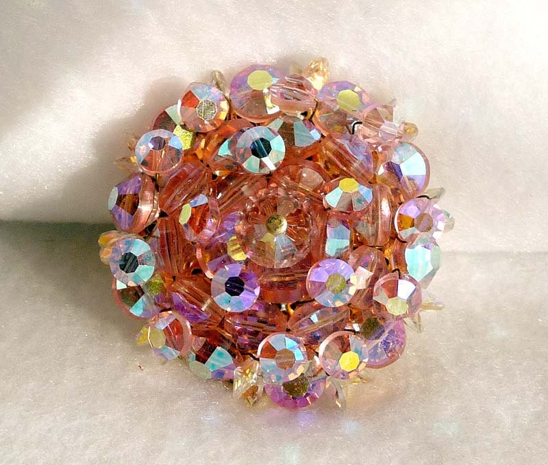 Vintage Round Sparkling Pink Rhinestone Brooch