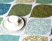 Wedding Tablecloth white blue green grey abstract leaves 56"x56" or made to order , table runner , napkins , curtains available, great GIFT