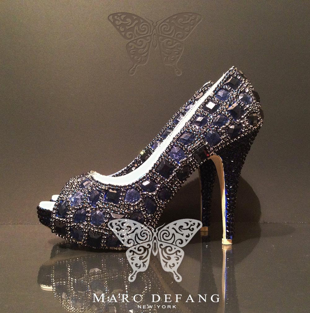 LUXURY Euro Royal Blue Snow Diamond Heels