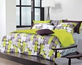 820TC Modern Apple Green & Charcoal Gray Queen Duvet Cover Set