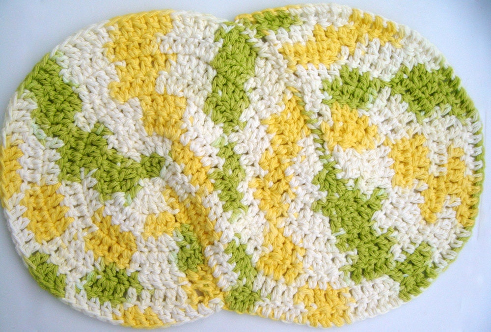Swirl Cotton Dishcloth Crochet Handmade in Yellow, Green, White- SCENTED Lemon Lime