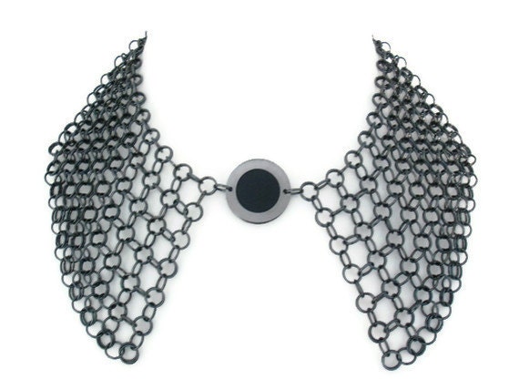 Statement Necklace Reversible Peter Pan Collar  with Antique Silver disc and Reversible Leather Insert