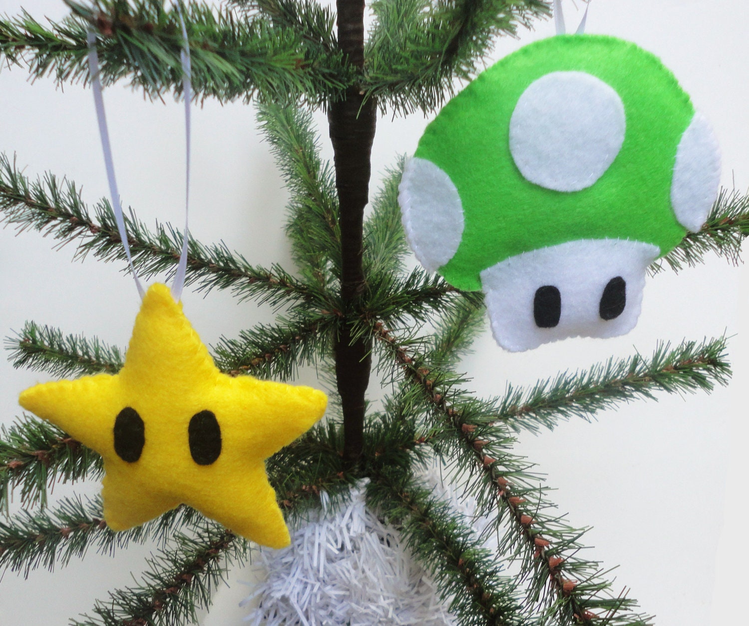 Retro Nintendo game Christmas tree decorations, super mario set of 2, holiday geekery