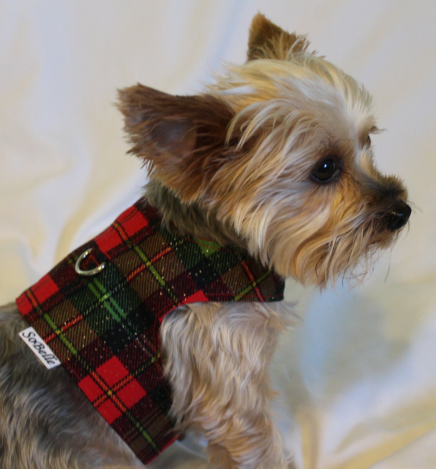 XSMALL Red and Green Plaid Holiday Dog Harness