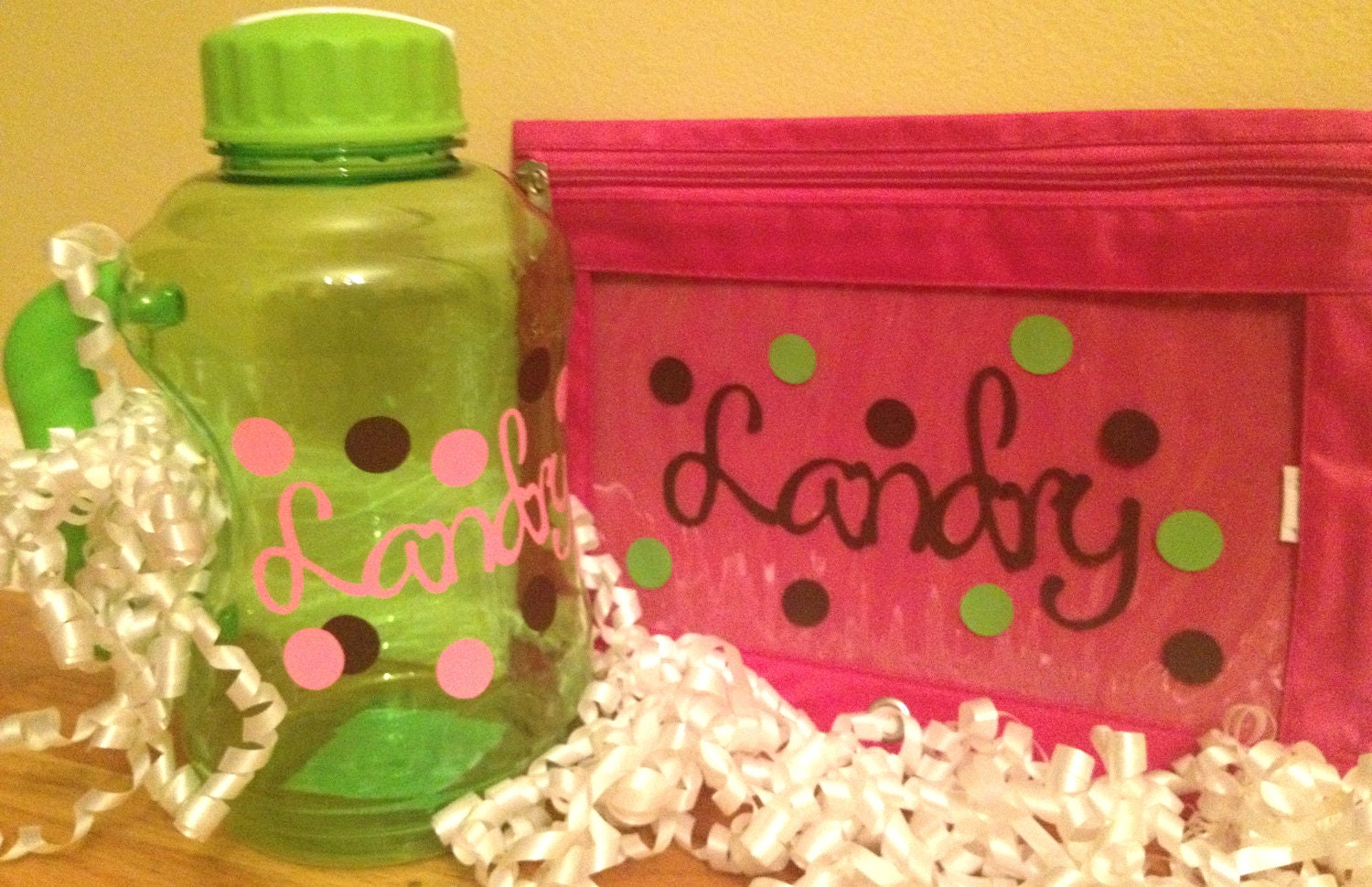 Monogrammed personalized  pencil binder pouch school supplies polka dots
