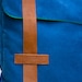 Blue Bag with brown leather, green lining, handmade - Peter