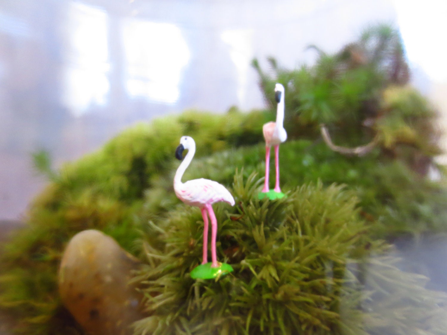 Flamingos in the Yard....Tiny Terrarium Accessories Terrarium Miniature Flamingos Scale People Tiny People, Terrarium Decor
