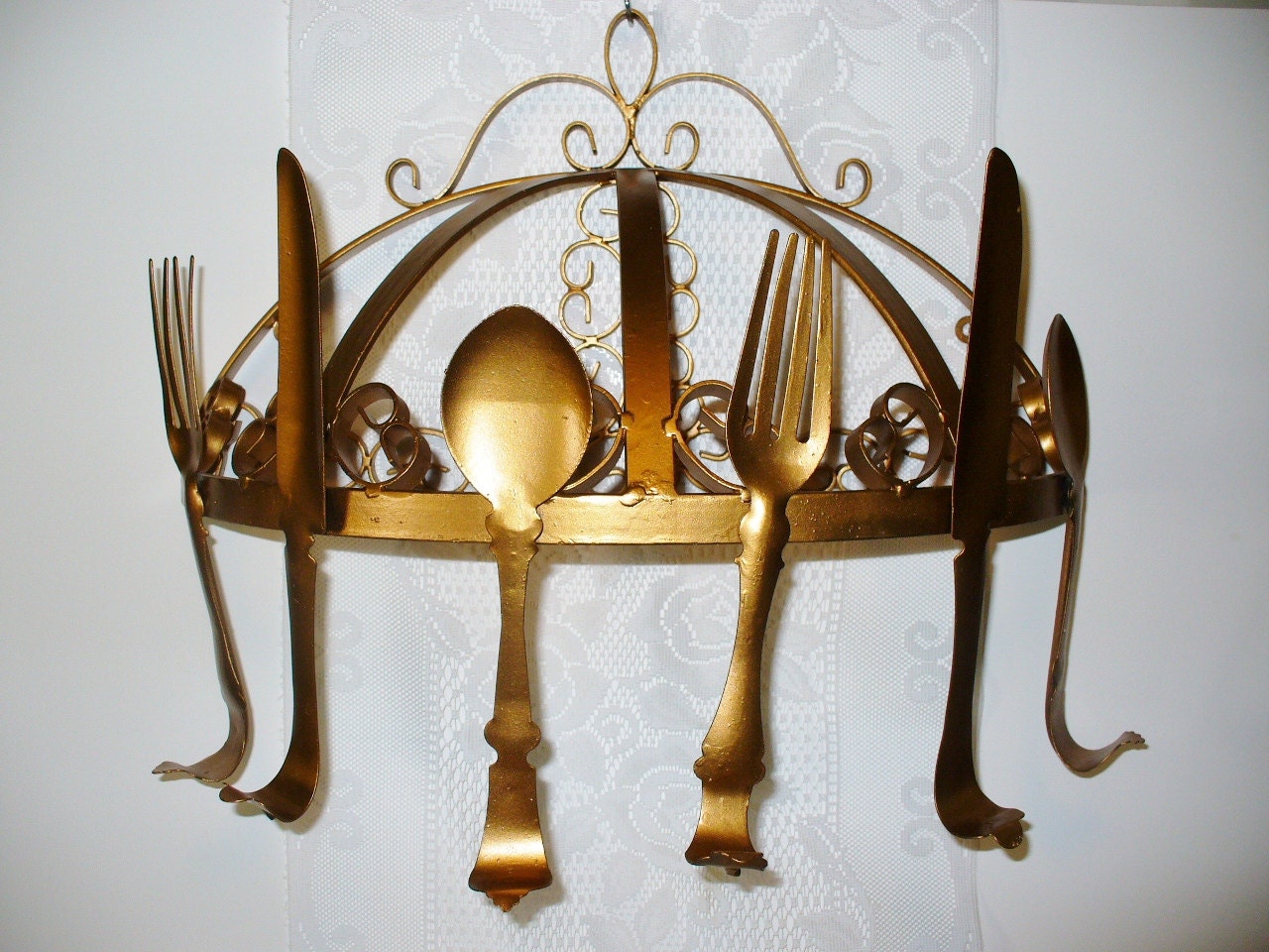 Large Kitchen Wall Decor Hanging Pots and Pans Holder Metallic Copper Wrought Iron Metal