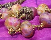 SRA Leteam Pink Frit Bead Chain Lampwork Glass Wirewrap Necklace