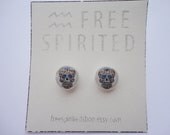 Day of the Dead-Mexican Holiday-Resin Finish Steel Post Earrings-White/Multicolor