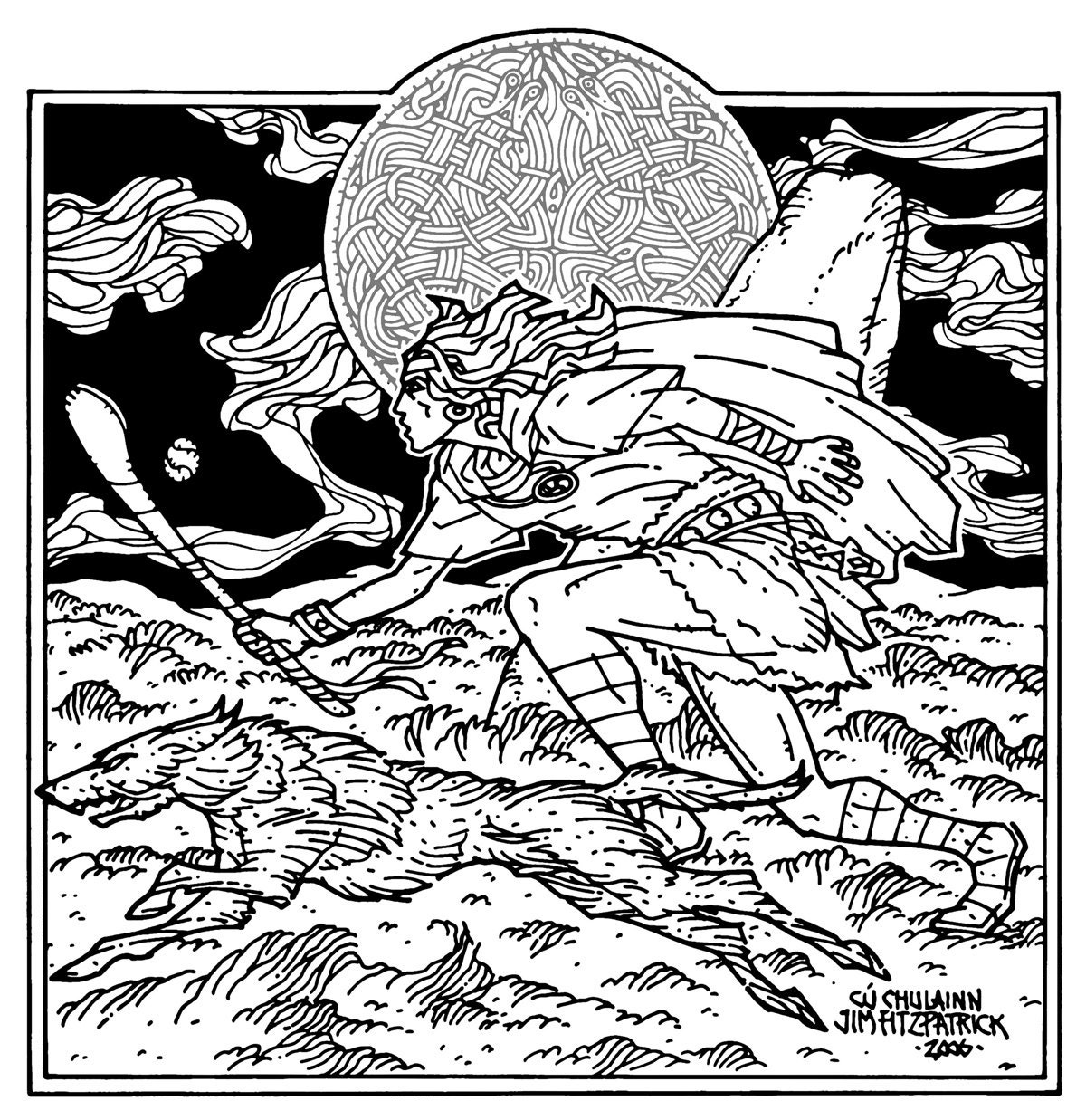 Fine Art Print Cu Chulainn 23x16. Illustration, Childrens art, inspirational art, fantasy art, Kids Wall Art, Wall Art, Black and White.